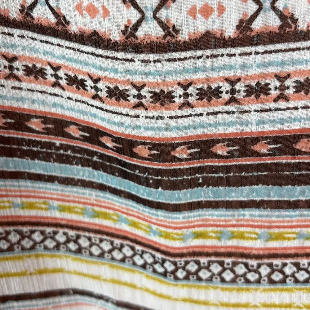 About a Girl Layered Boho Aztec Peach Polka Dot Pom Pom Hem Tank Striped Sz XS - Picture 4 of 8